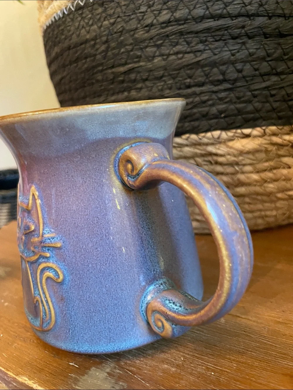 Ceramic Cat Mug in Blue-Purple  Glaze - Decorative Pet-Themed Drinkware